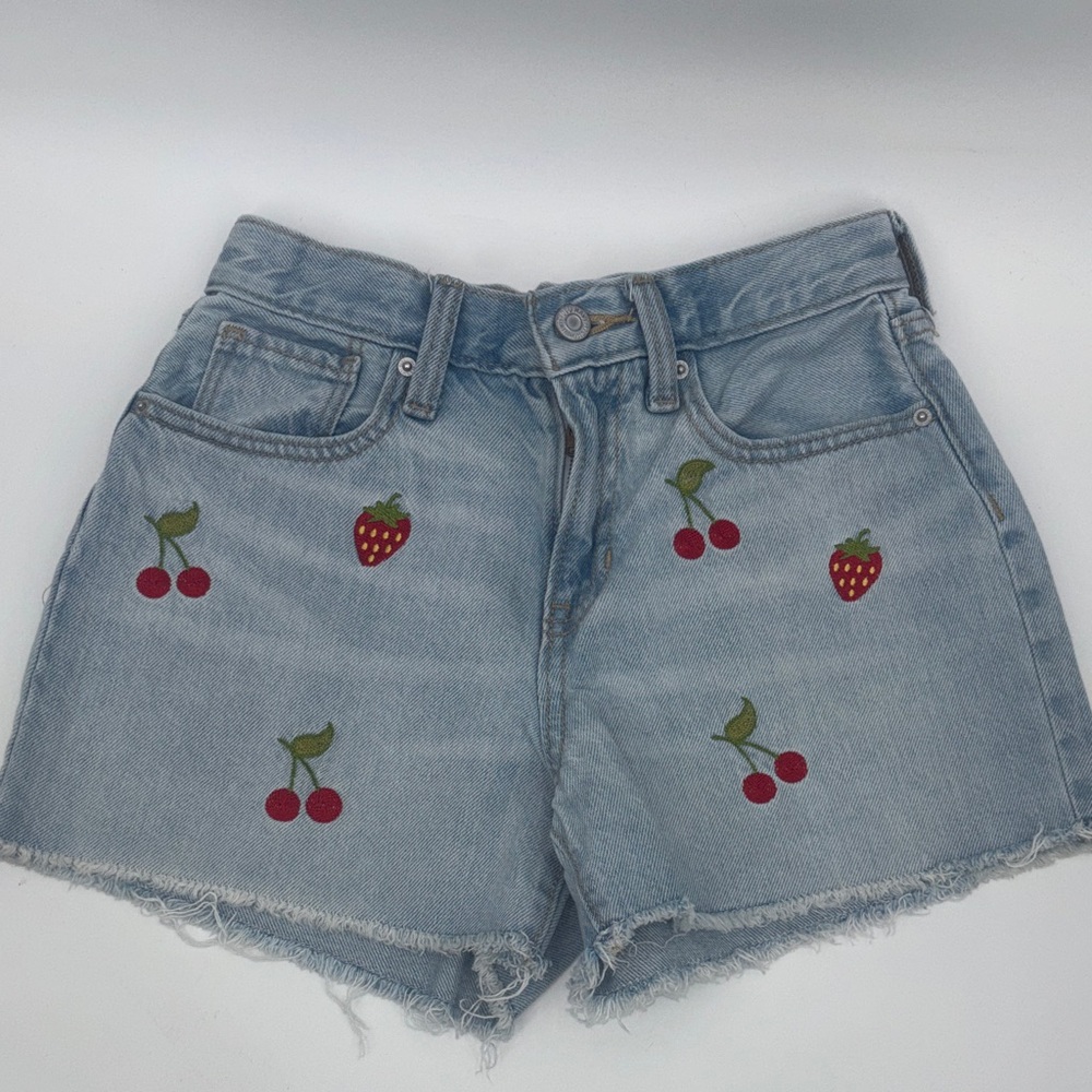 Old Navy Light Blue Denim Shorts with Fruit Embroidery